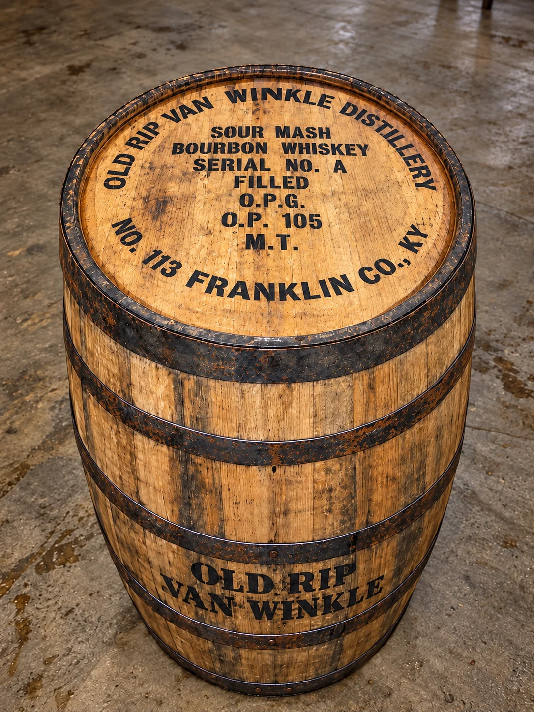 The Old Rip Van Winkle oak barrel featured in the selection